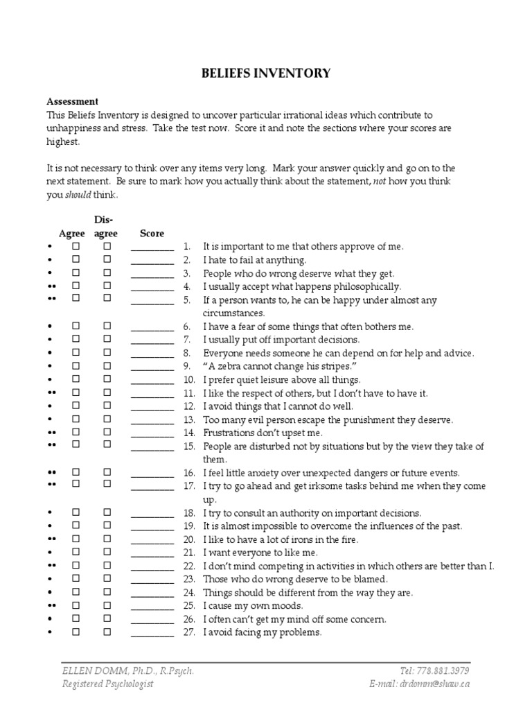 Beliefs Inventory | PDF | Anxiety | Psychological Concepts