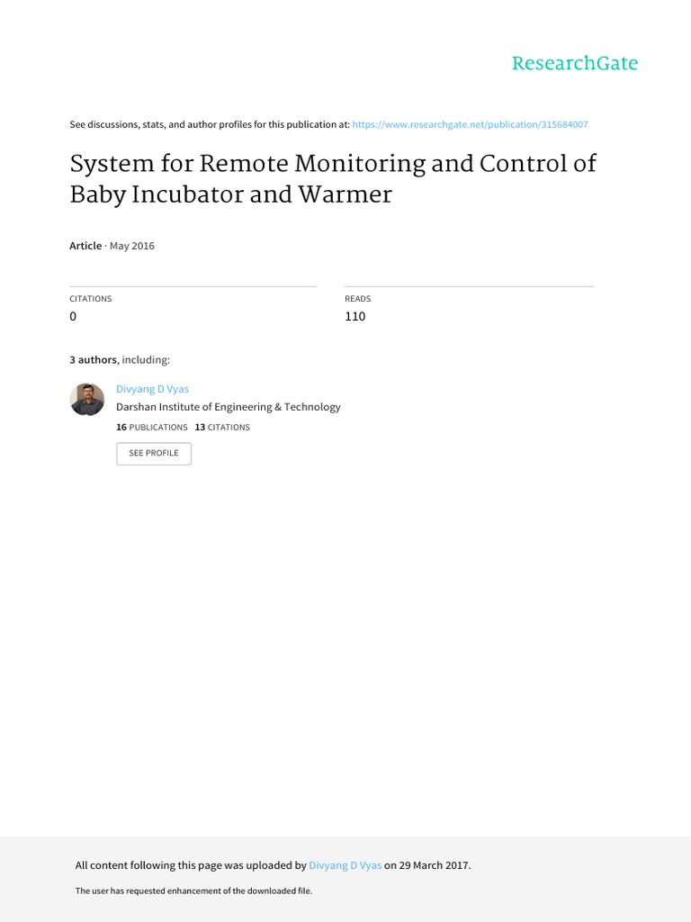 System For Remote Monitoring and Control of Baby Incubator and Warmer ...