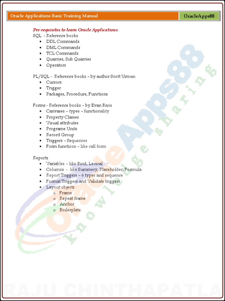 Oracle Applications Training Guide | PDF | Database Schema | Default ...