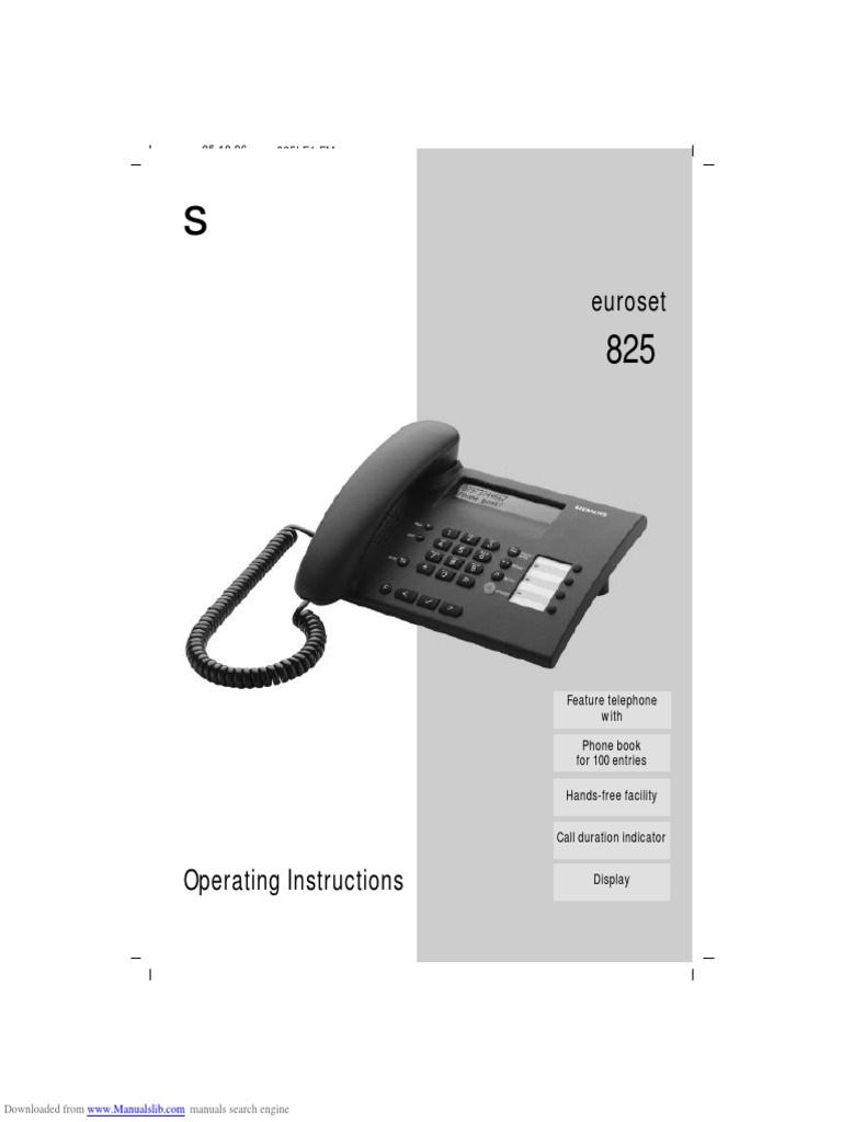 Euroset 825 User Manual PDF Menu Telephone