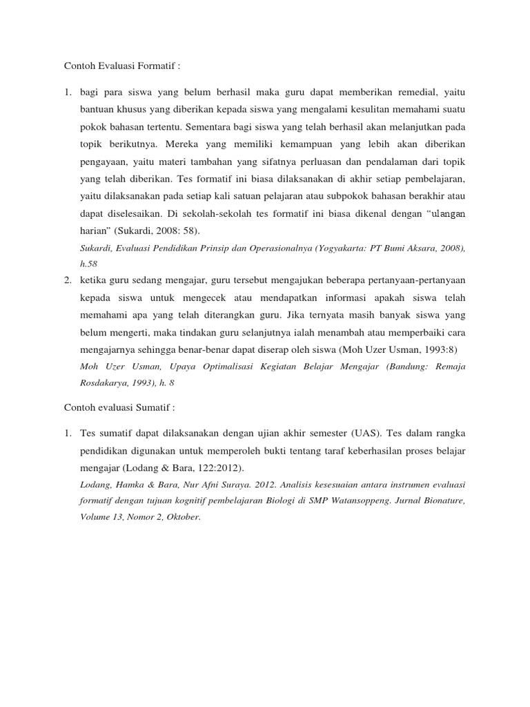 Contoh Evaluasi Sumatif Dn Formatif