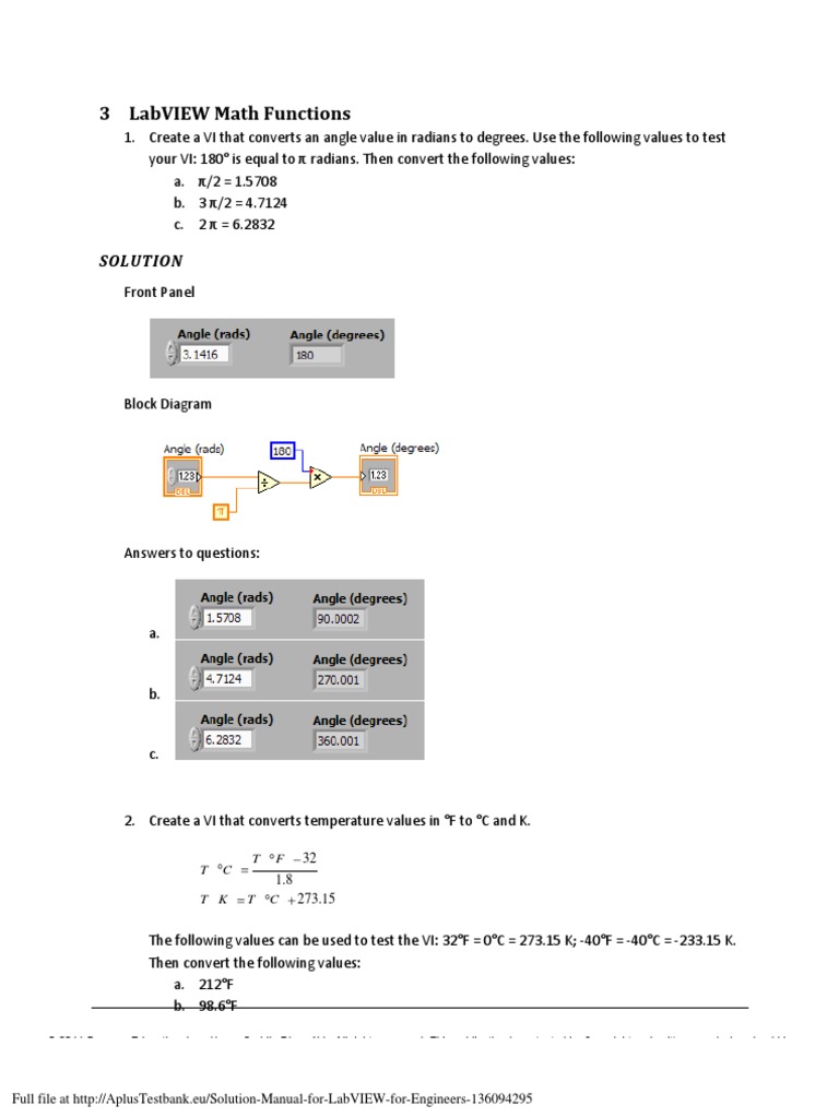 Solution Manual For LabVIEW For Engineers 136094295 PDF PDF Gas