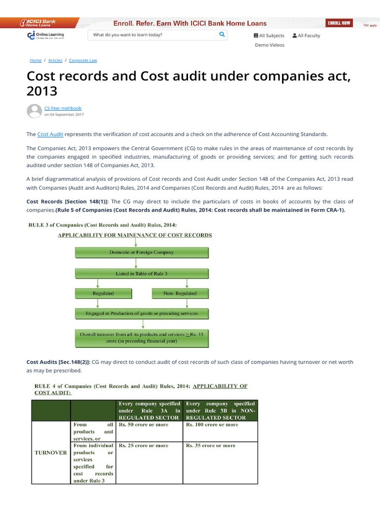 Cost Records and Cost Audit Under Companies Act, 2013 Download Free