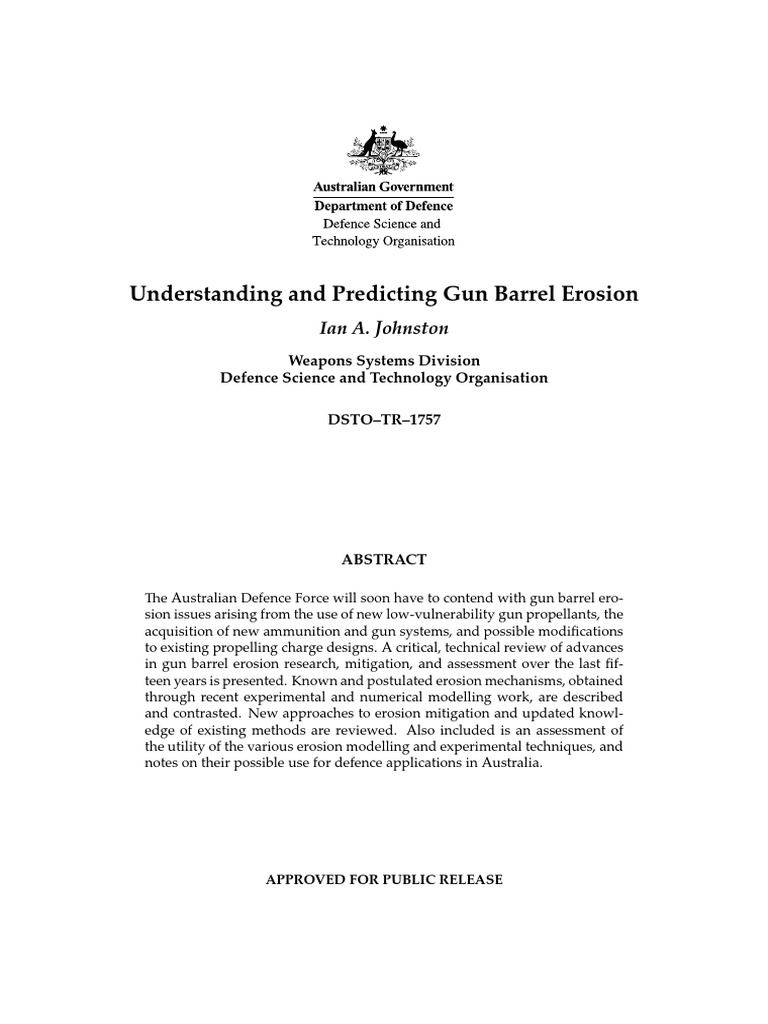 Understanding and Predicting Gun Barrel Erosion PDF PDF Gun Barrel