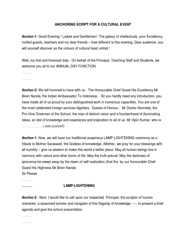 Anchoring Script for a Cultural Event Dances