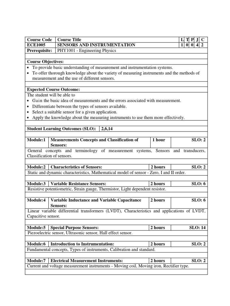 ECE1005 Sensors and Instrumentation PDF Sensor Instrumentation