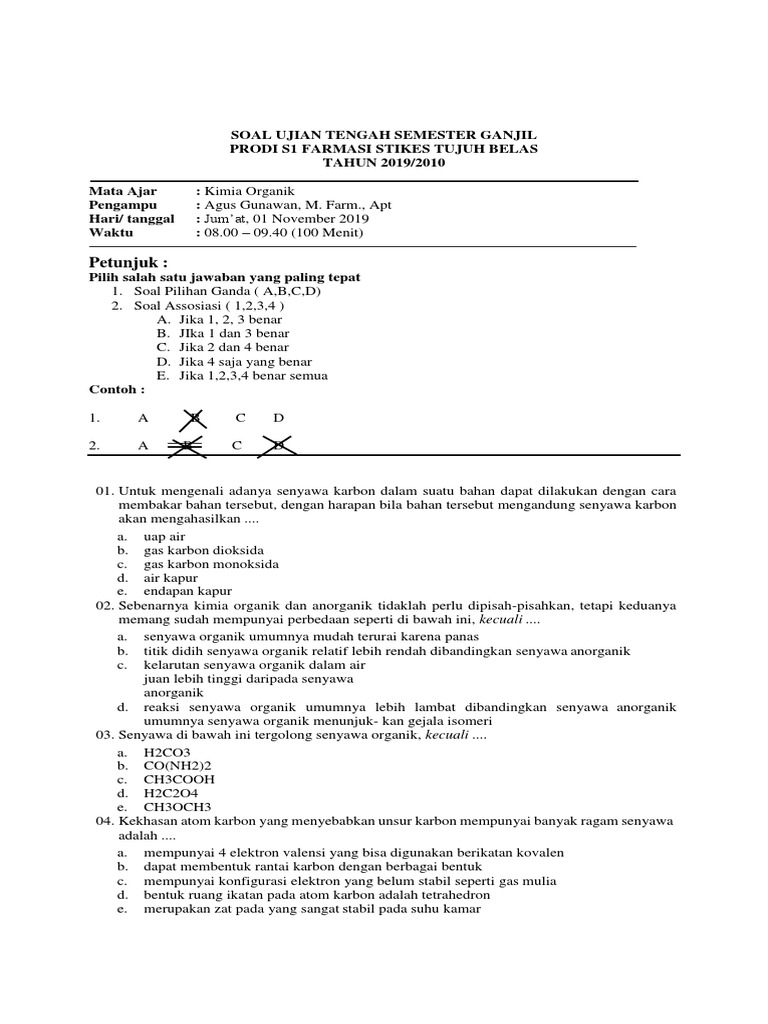 Soal Kimia Organik Farmasi