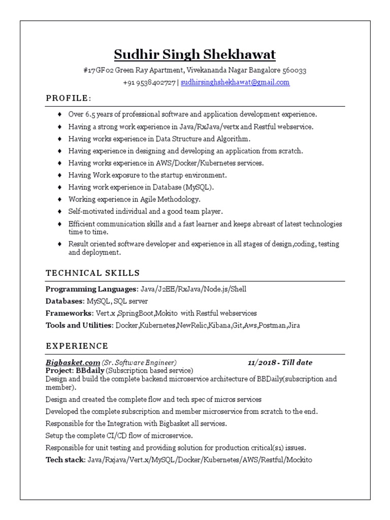Sudhir Singh: Software Engineer Profile | PDF | My Sql | Web Service