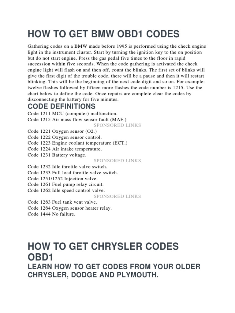How To Get BMW Obd1 Codes PDF Throttle Ignition System