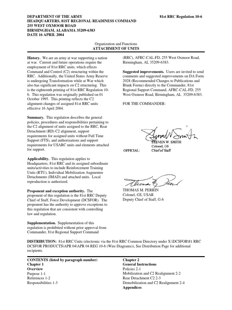 81st RRC Regulation on Unit Attachment | PDF | United States Army ...