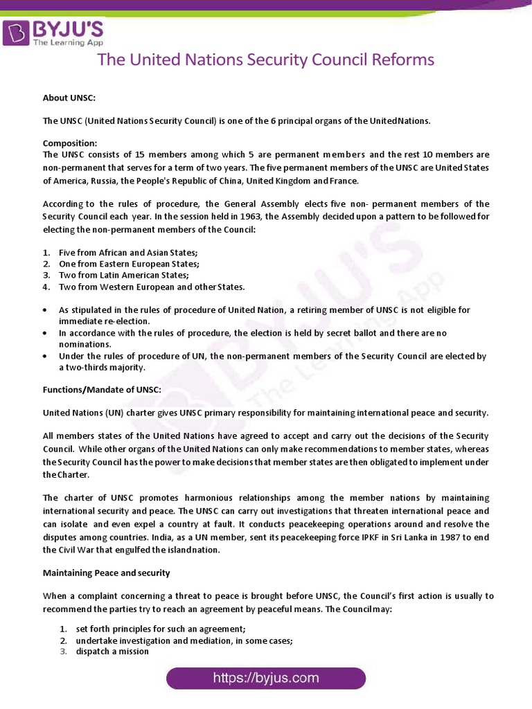 UNSC Composition and Functions Explained | PDF | United Nations ...
