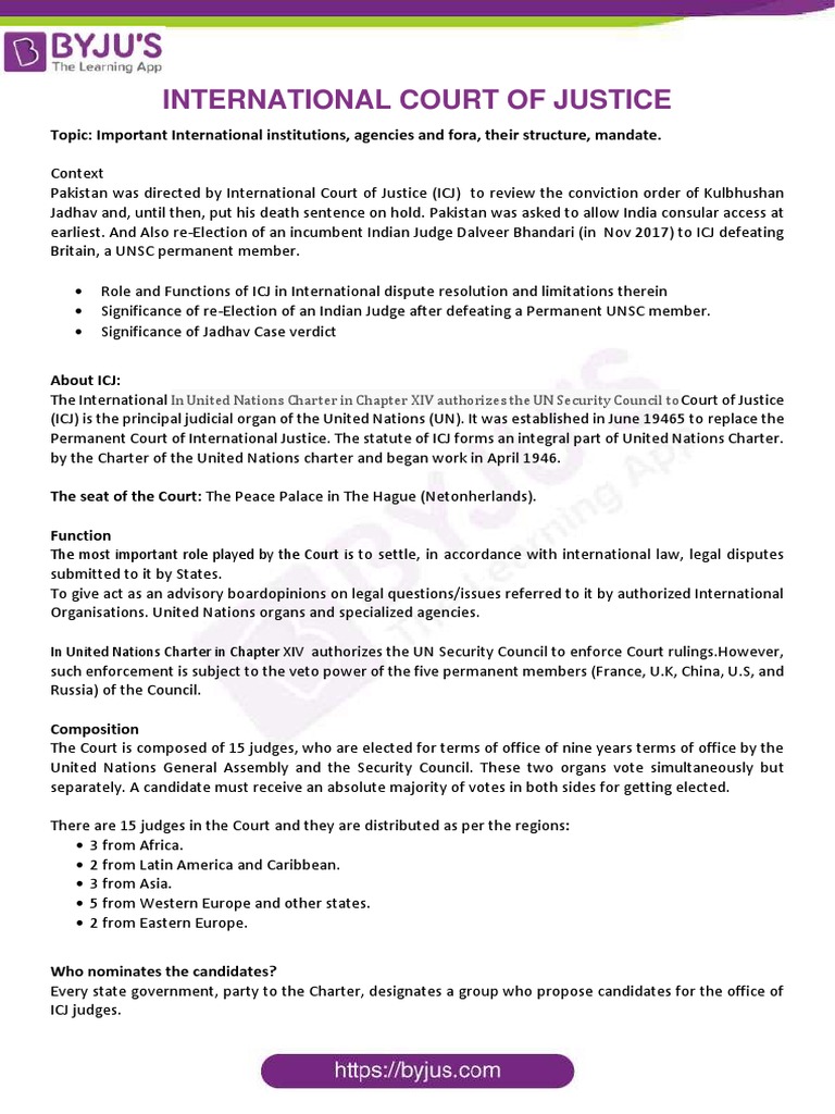 ICJ Composition and Functions Explained | PDF | Government Institutions ...