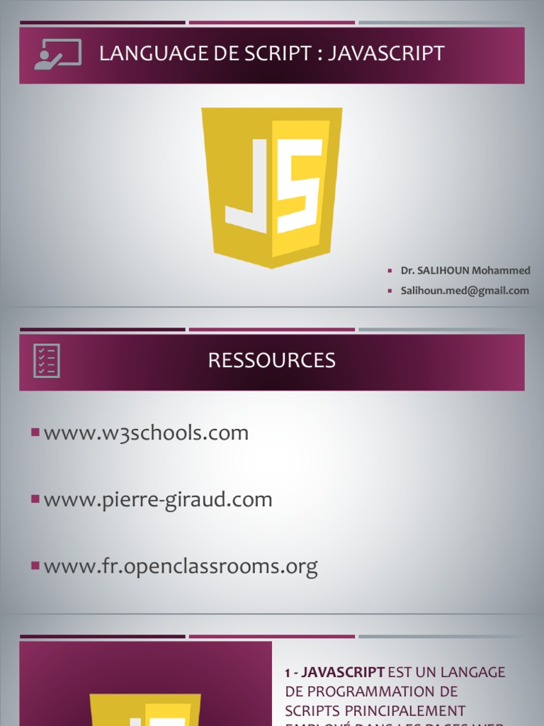 Introduction au langage JavaScript | PDF | Modèle d'objet de document ...