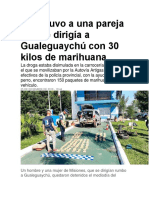 Se detuvo a una pareja que se dirigía a Gualeguaychú con 30 kilos de marihuana