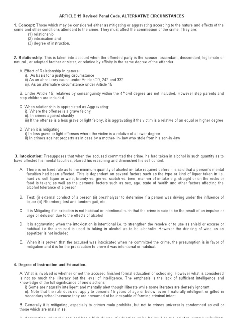 ARTICLE 15 Revised Penal Code PDF Alcohol Intoxication Crime