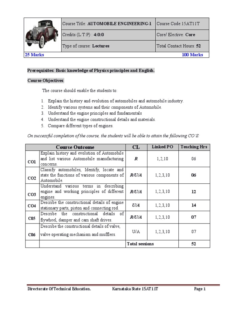 Automobile Engineering Course Overview | PDF | Piston | Rotating Machines
