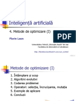 Inteligenta Artificiala: Metode de Optimizare. Algoritmi Evolutivi