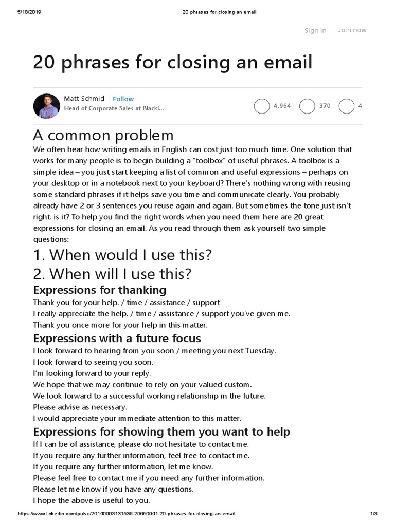 20 phrases for closing an email Cyberspace Communication Free 30