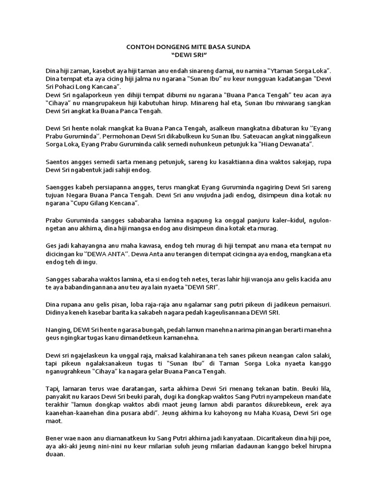 Contoh Dongeng Mite Basa Sunda
