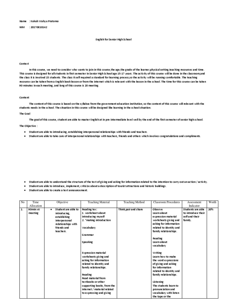 English Course for Senior High School | PDF | Vocabulary | Teachers