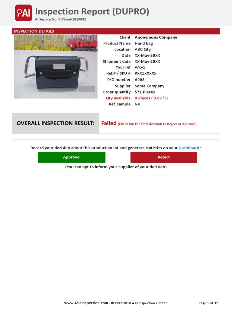 Handbag Shipment Inspection Report | PDF | Barcode