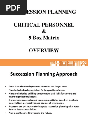 Succession Planning CRITICAL PERSONNEL  9 Box Matrix