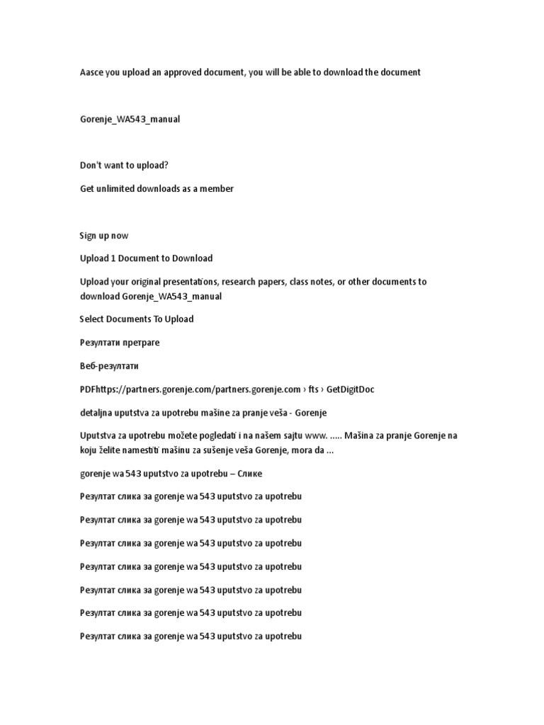 Gorenje wa 543 manual