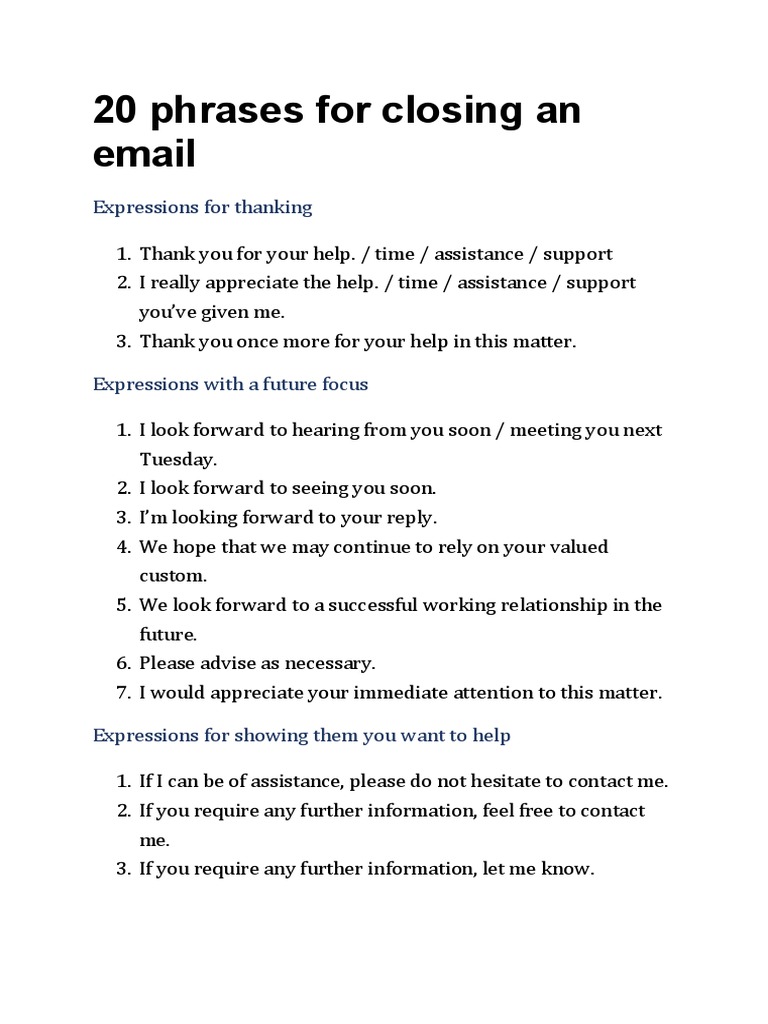 20 Phrases For Closing An Email Pdf