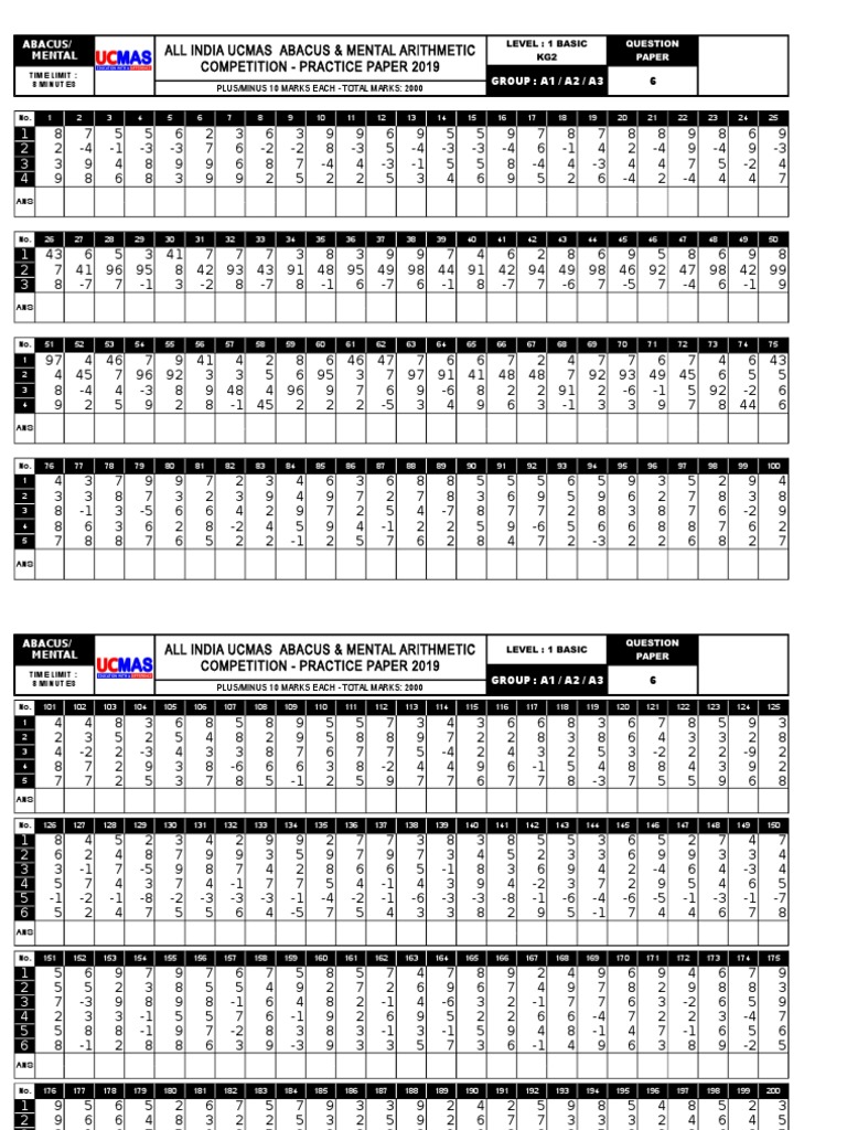 UCMAS Abacus Level 1 Practice Paper | PDF | Grand Prix automobile ...