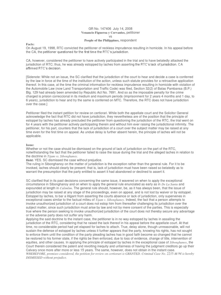 Figueroa Vs People PDF Laches (Equity) Estoppel