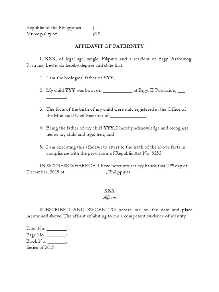 Sample Affidavit of Paternity | PDF