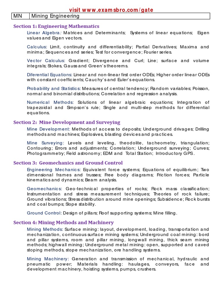 GATE Mining Engineering Syllabus 2026 | PDF | Mining | Ordinary ...