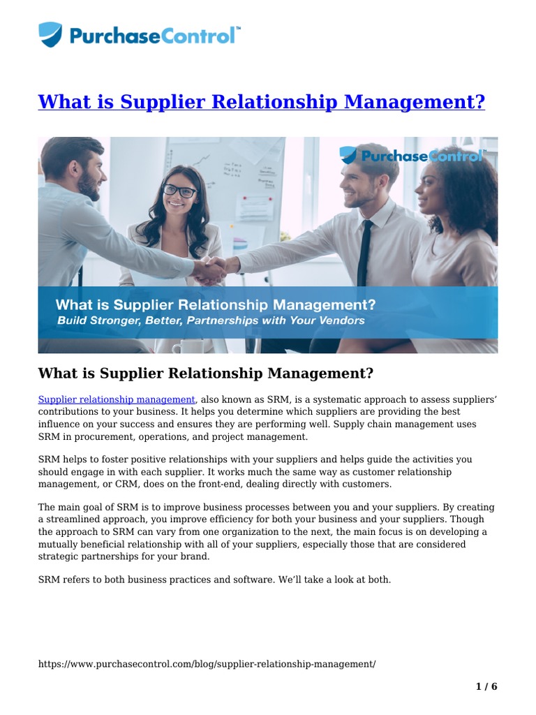 What Is Supplier Relationship Management PDF | PDF | Supply Chain ...