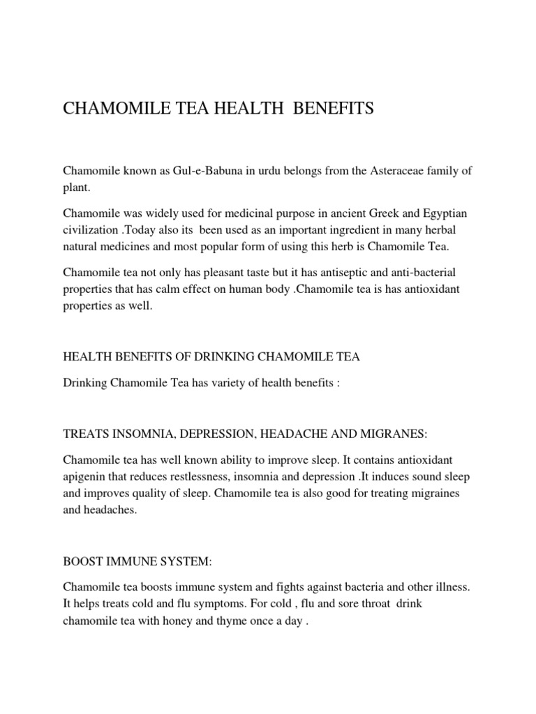Chamomile Tea Benefits For Your Health PDF Tea Migraine