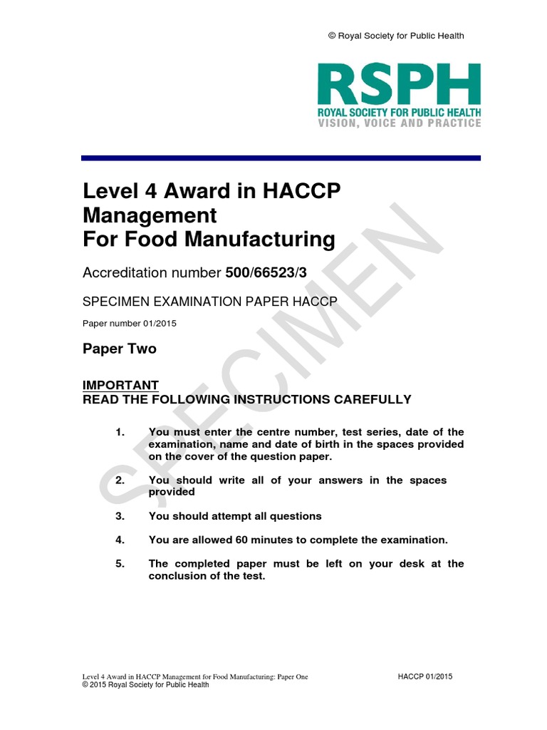 Haccp Level 4 PDF Hazard Analysis And Critical Control Points Foods