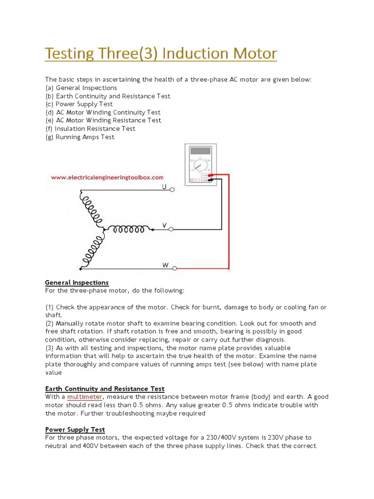 Three-Phase Motor Testing Guide | PDF | Electric Motor | Alternating ...
