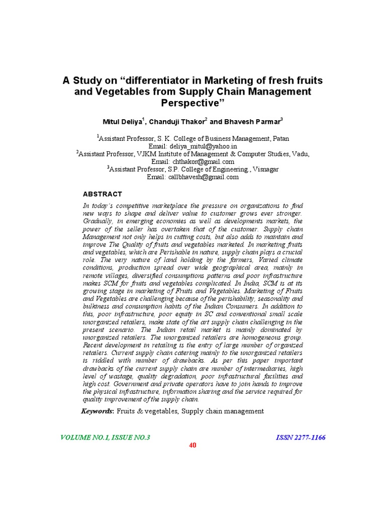 Agri Supply Chain For Fresh Fruits and Vegeta PDF PDF