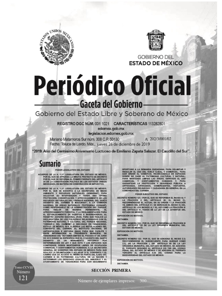 Gaceta de gobierno del Estado de México 26 de Diciembre Residuos México