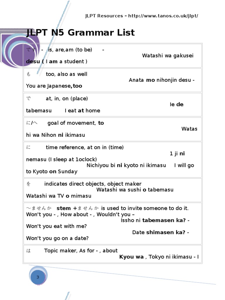 Grammarlist N5 Pdf Japanese Language Linguistic Typology