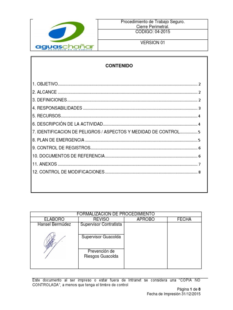 Procedimiento de Cierre Perimetral | PDF | Naturaleza | Business