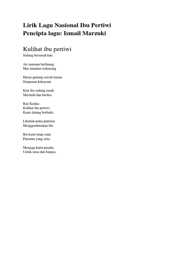 Lirik Lagu Nasional Ibu Pertiwi Pdf
