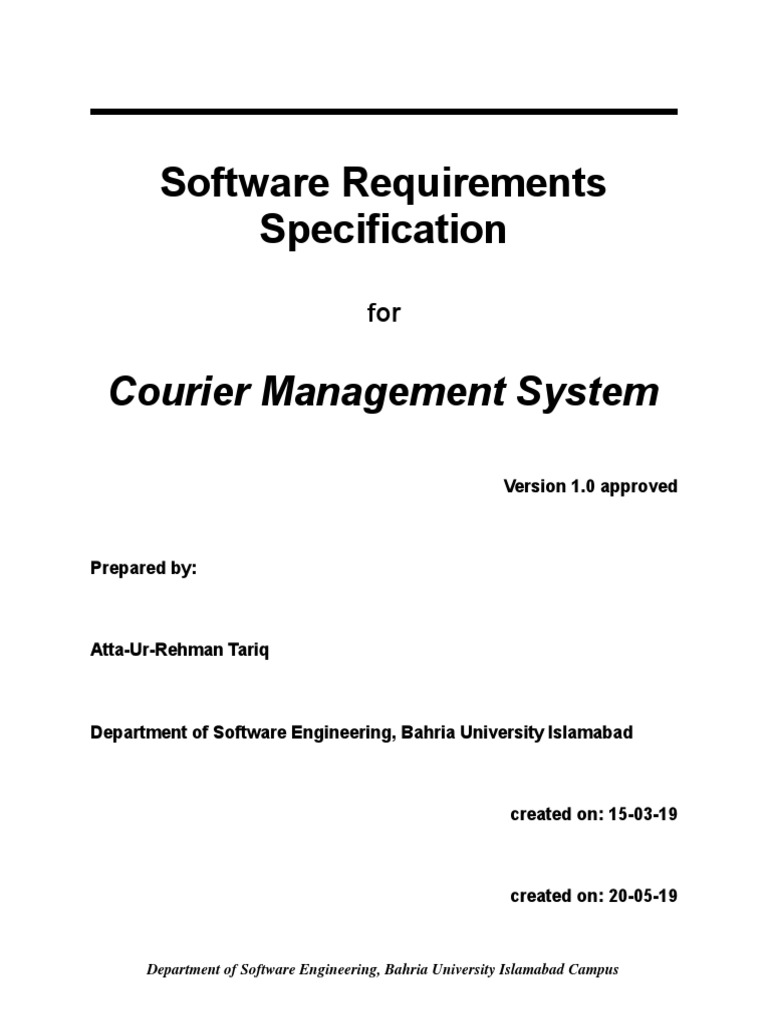 Courier Management System SRS Document | PDF | User (Computing) | Databases