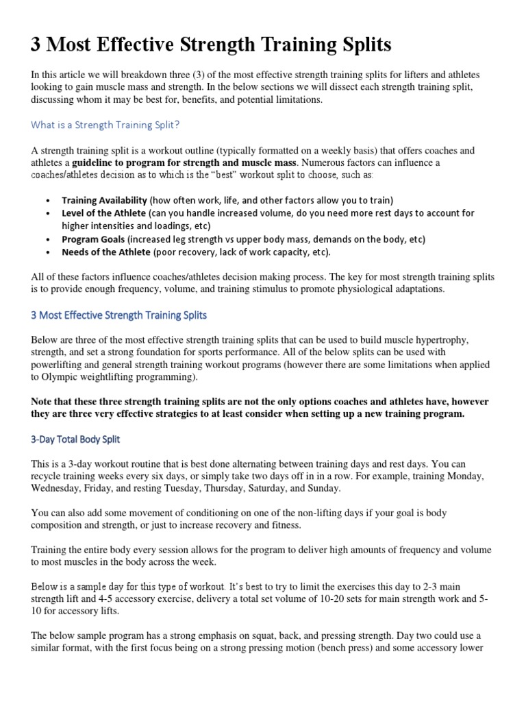 3 Most Effective Strength Training Splits PDF Strength Training
