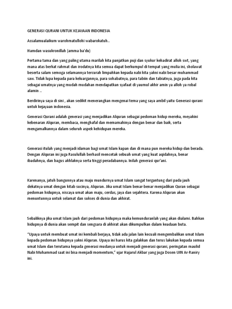 Teks Pidato Generasi Qurani Untuk Kejayaan Indonesia Terbaru Kumpulan Referensi Teks Pidato