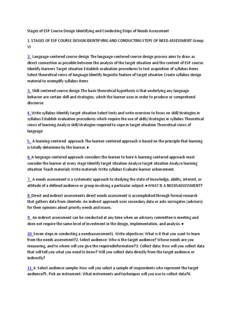 ESP Course Design Needs Assessment Steps | PDF | Needs Assessment ...