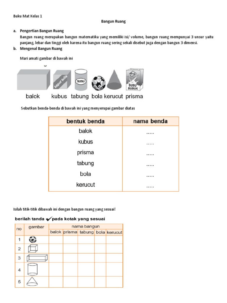 Materi Bangun Ruang Kelas 1 SD | PDF