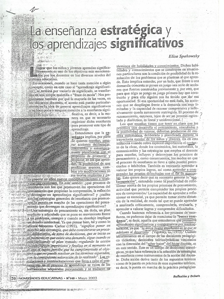 4.2 - Enseñanza Estratégica y Aprendizaje Significativo - SPAKOWSKY | PDF