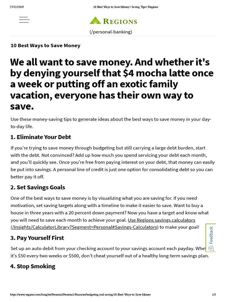 10 Best Ways To Save Money Saving Tips Regions PDF Water