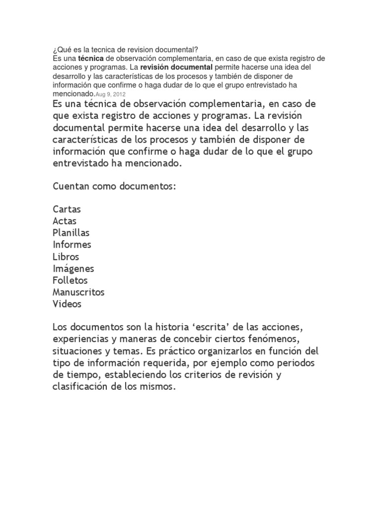 Definición de Revisión Documental | PDF