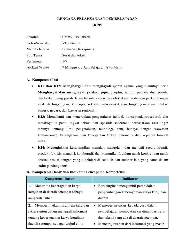 Rpp Prakarya Kelas 7 Pdf